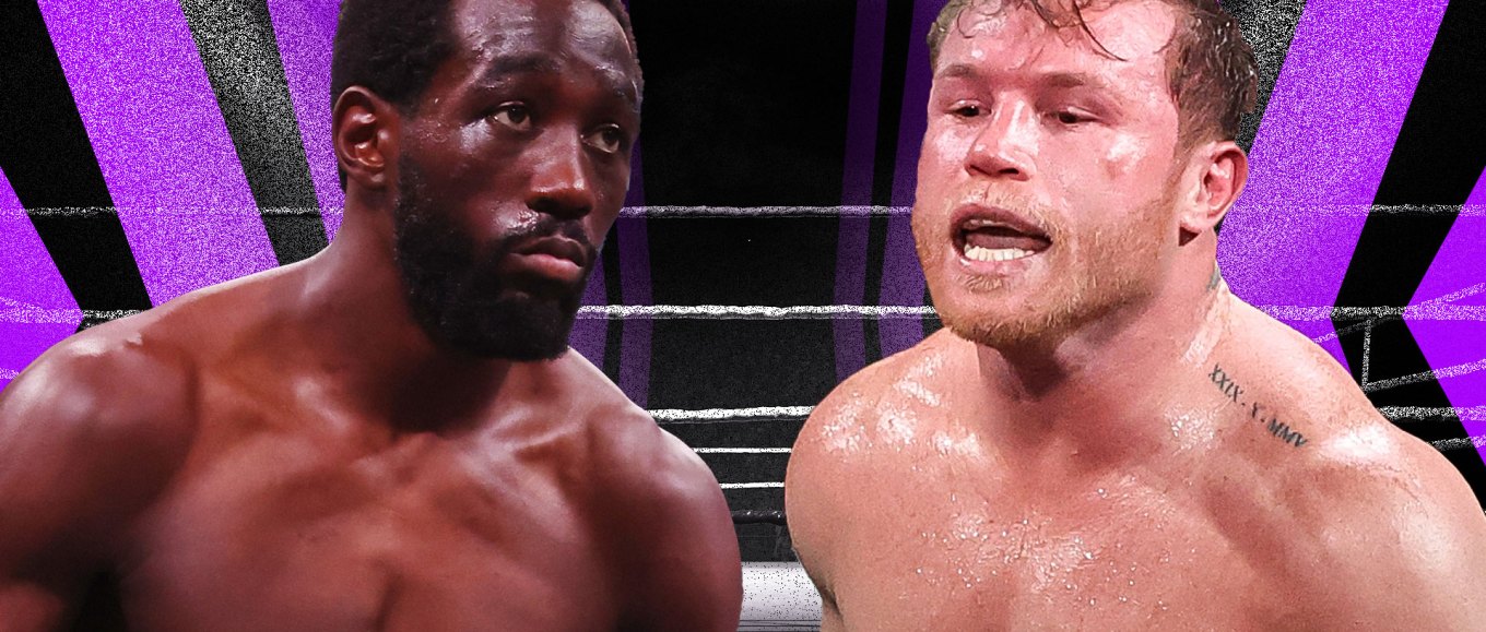 Illustration of Errol Spence Jr. and Canelo Álvarez facing off in a boxing ring.