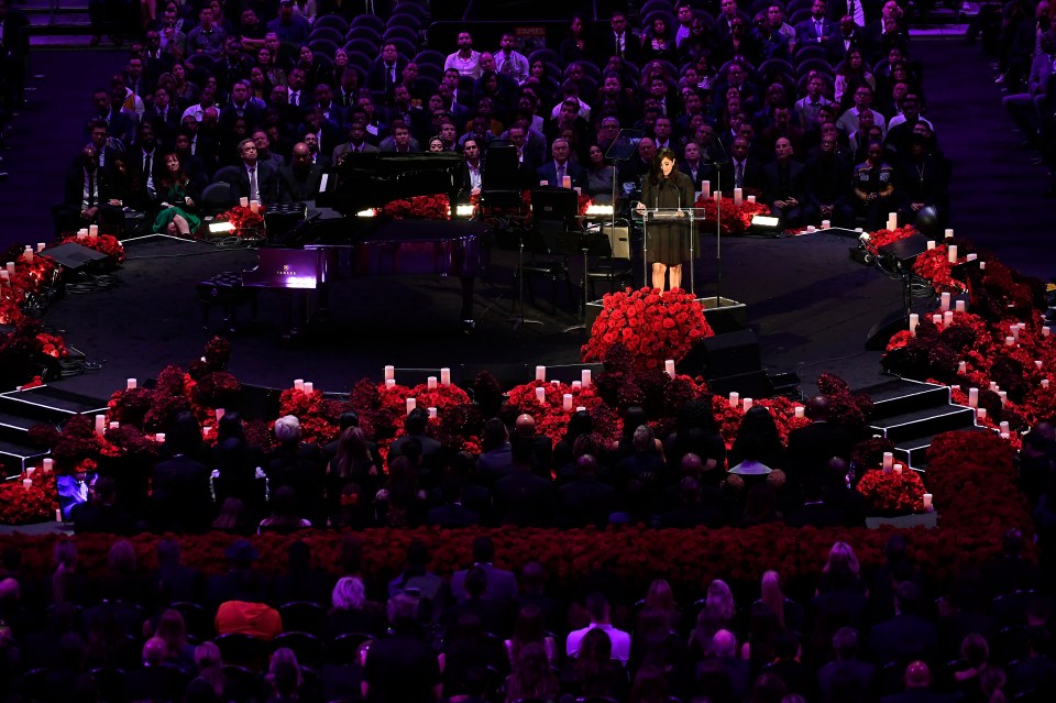 LOS ANGELES, CALIFORNIA - FEBRUARY 24: Vanessa Bryant speaks during The Celebration of Life for Kobe & Gianna Bryant at Staples Center on February 24, 2020 in Los Angeles, California. (Photo by Kevork Djansezian/Getty Images)