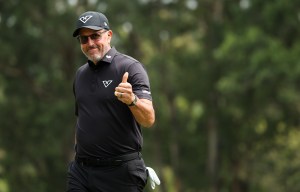 HONG KONG, CHINA - MARCH 09: Phil Mickelson of Hyflyers GC celebrates the birdie on the  4th hole on day three of LIV Golf Hong Kong at The Hong Kong Golf Club on March 09, 2025 in Hong Kong, China. (Photo by Zhizhao Wu/Getty Images)